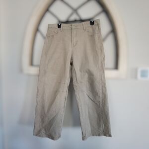 Flamingals Tan Mid-rise Barrel Leg Crop Denim Jeans, Sz XL